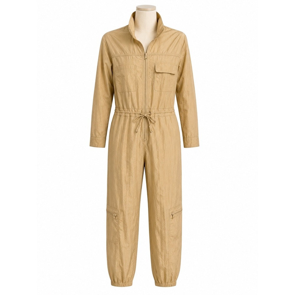 Forever 21 Womens Tan Khaki Utility Jumpsuit Long Sleeve Cargo Boiler Suit Small